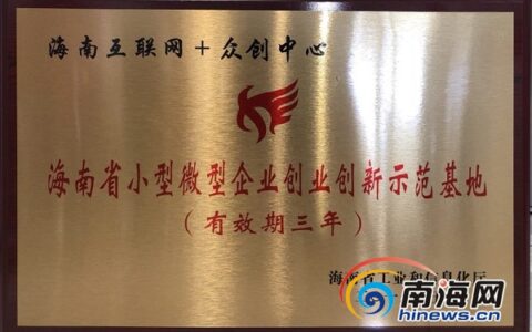 海南互联网+众创中心被认定为省小微企业创业创新示范基地