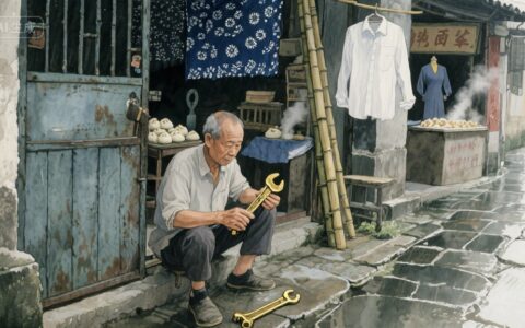 巷尾的灯与窗台的藤