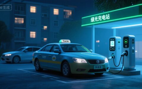 深夜充电桩旁的暖光