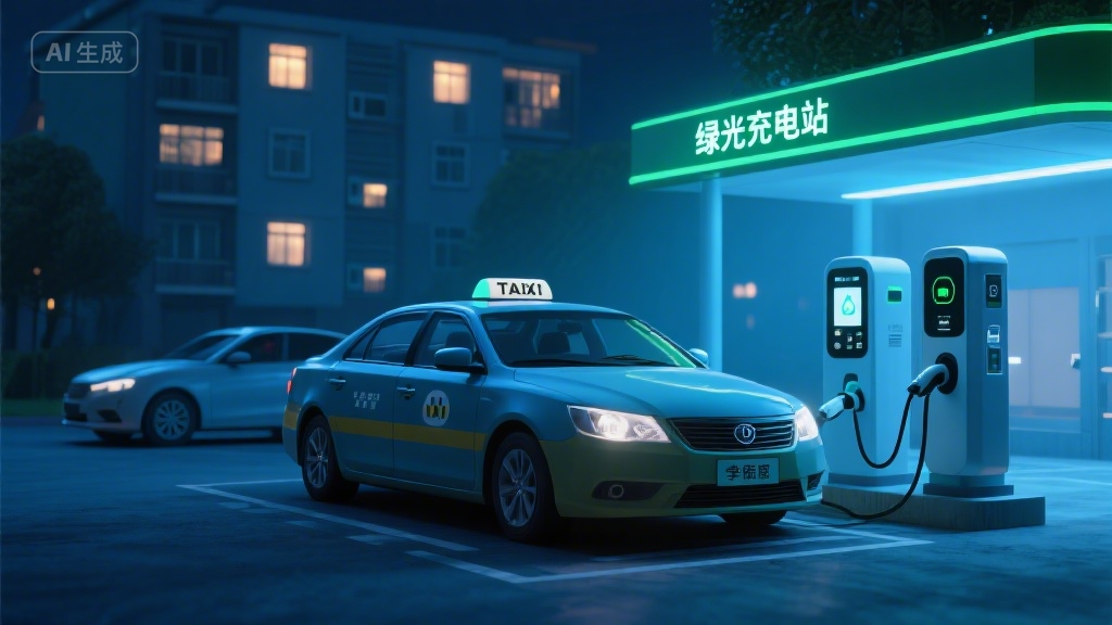 深夜充电桩旁的暖光