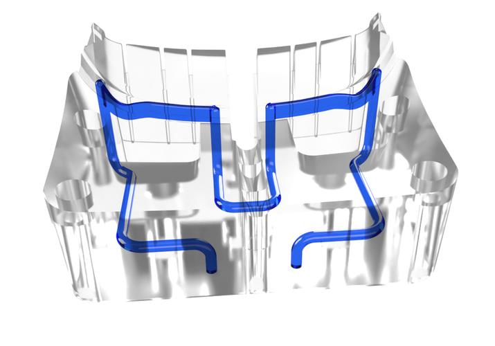 随形水路3D打印模具镶件剖切示意图
