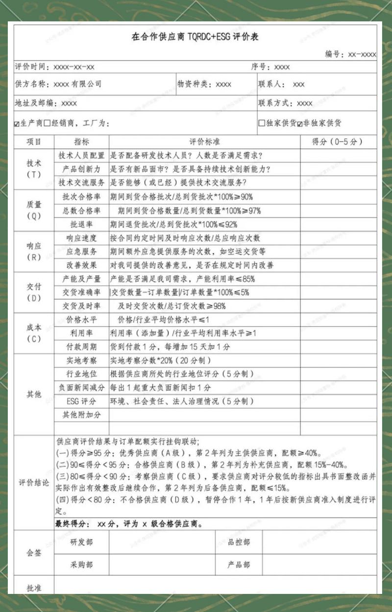 ERP供应商选型对比评分表实拍